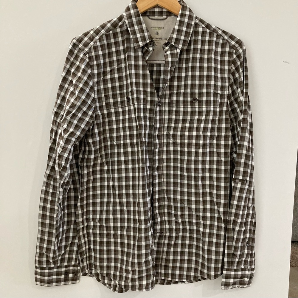 Royal Robbins Brown and White Button Down Shirt with Insect Shield